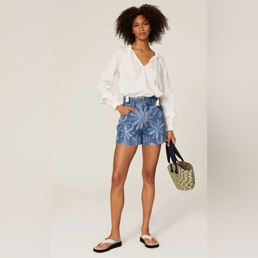 Sandro Blue Floral Jean Shorts